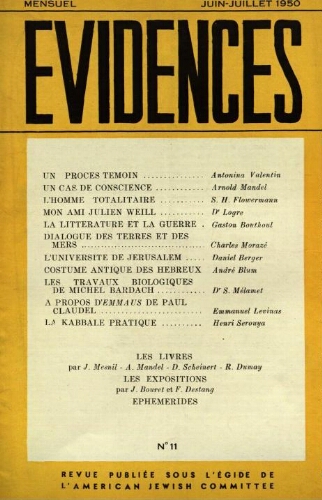 Evidences. N° 11 (Juin/Juillet 1950)